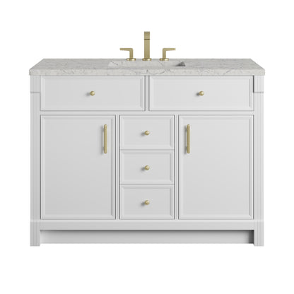 James Martin Vanities Bellshire 48" Bright White Single Vanity With 3 CM Eternal Jasmine Pearl Silestone Top
