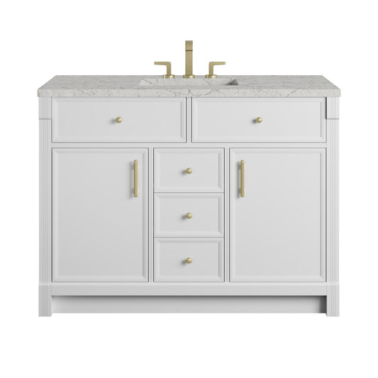 James Martin Vanities Bellshire 48" Bright White Single Vanity With 3 CM Eternal Jasmine Pearl Silestone Top