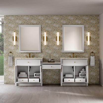 James Martin Vanities Bellshire 96" Bright White Dual Vanity Set With 3 cm Tajnar Eclos Top and 24" Make-Up Counter