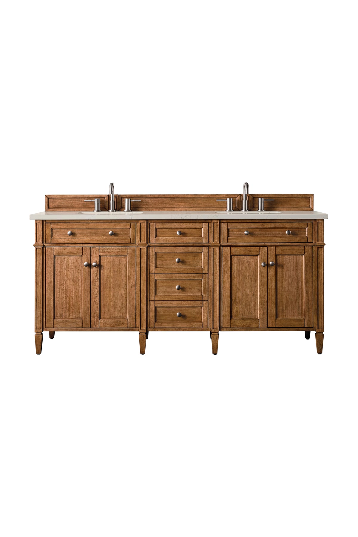 James Martin Vanities Brittany 72" Saddle Brown Double Vanity With 3 CM Siberian Silestone Top and FreePower Wireless Charger