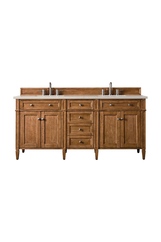 James Martin Vanities Brittany 72" Saddle Brown Double Vanity With 3 CM Siberian Silestone Top and FreePower Wireless Charger