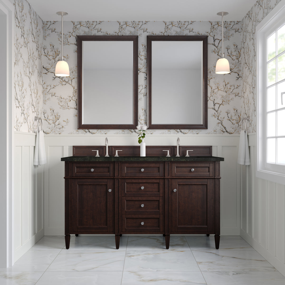 James Martin Vanities Brittany 60" Burnished Mahogany Double Vanity With 3 CM Phantome Eclos Top