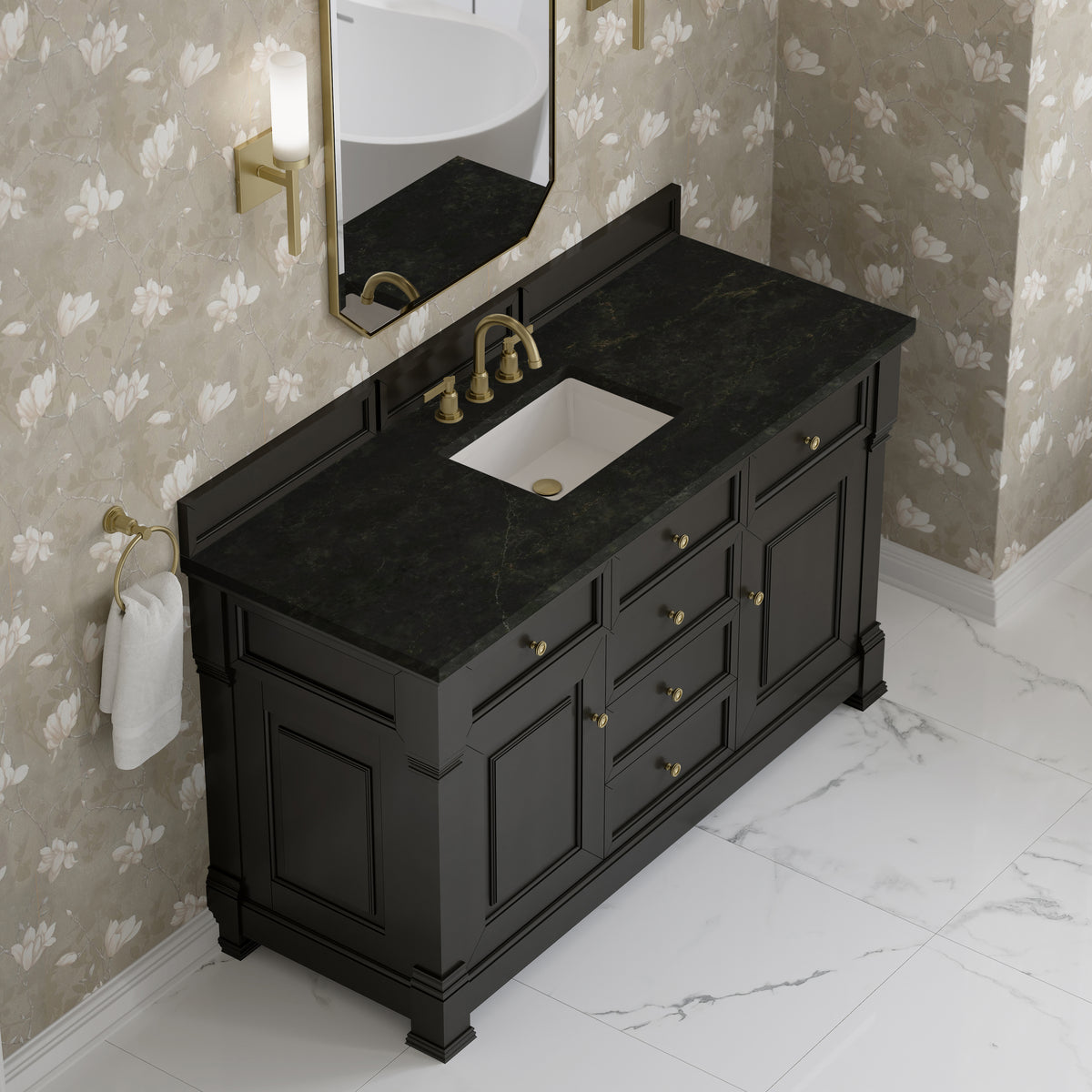 James Martin Vanities Brookfield 60" Black Onyx Single Vanity With 3 CM Phantome Eclos Top