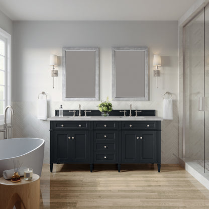 James Martin Vanities Brittany 72" Black Onyx Double Vanity With 3 CM Victorian Silver Silestone Top and FreePower Wireless Charger