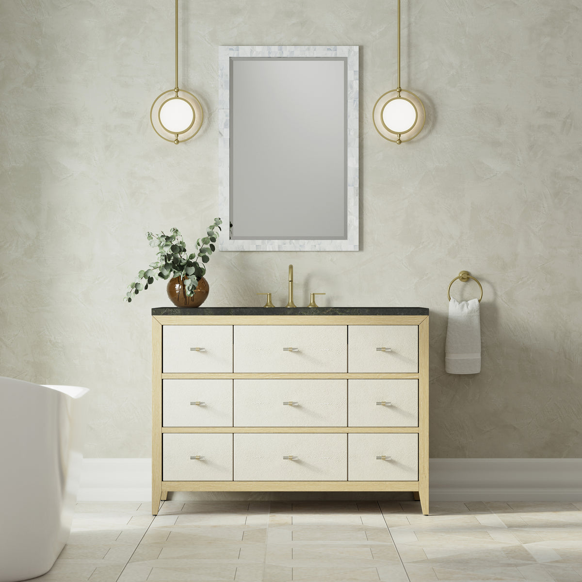 James Martin Vanities Celeste 48" Sunwashed Oak with Embossed Shagreen Single Vanity With 3 CM Phantome Eclos Top