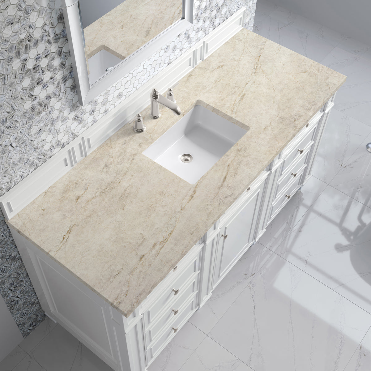 James Martin Vanities Bristol 60" Bright White Single Vanity With 3 CM Tajnar Eclos Top