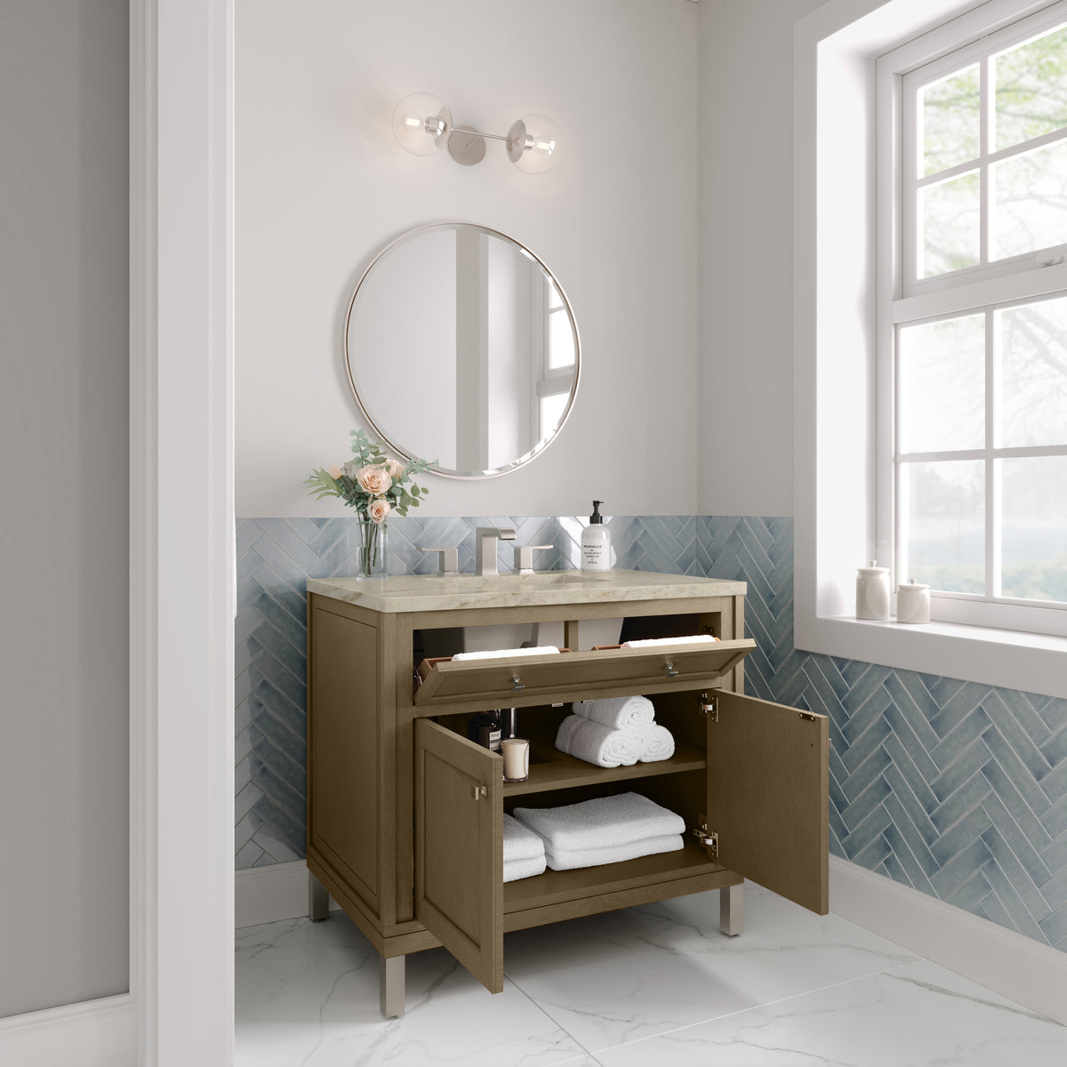 James Martin Vanities Chicago 36" Walnut Whisper Single Vanity With 3 CM Tajnar Eclos Top