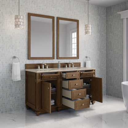 James Martin Vanities Bristol 60" Saddle Brown Double Vanity With 3 CM Tajnar Eclos Top