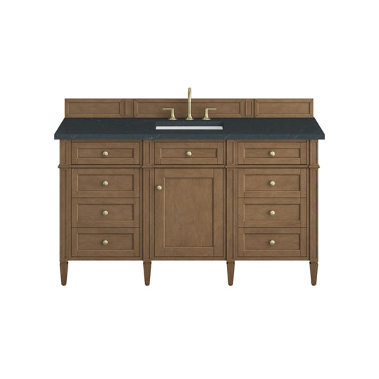 James Martin Vanities Brittany 60" Pecan Single Vanity With 3 CM Charcoal Soapstone Silestone Top