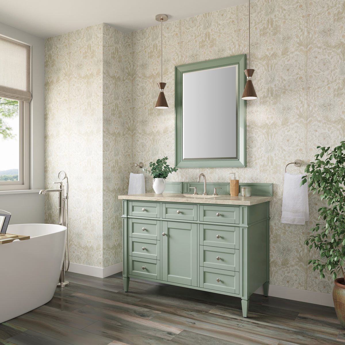 James Martin Vanities Brittany 48" Sage Green Single Vanity With 3 CM Tajnar Eclos Top