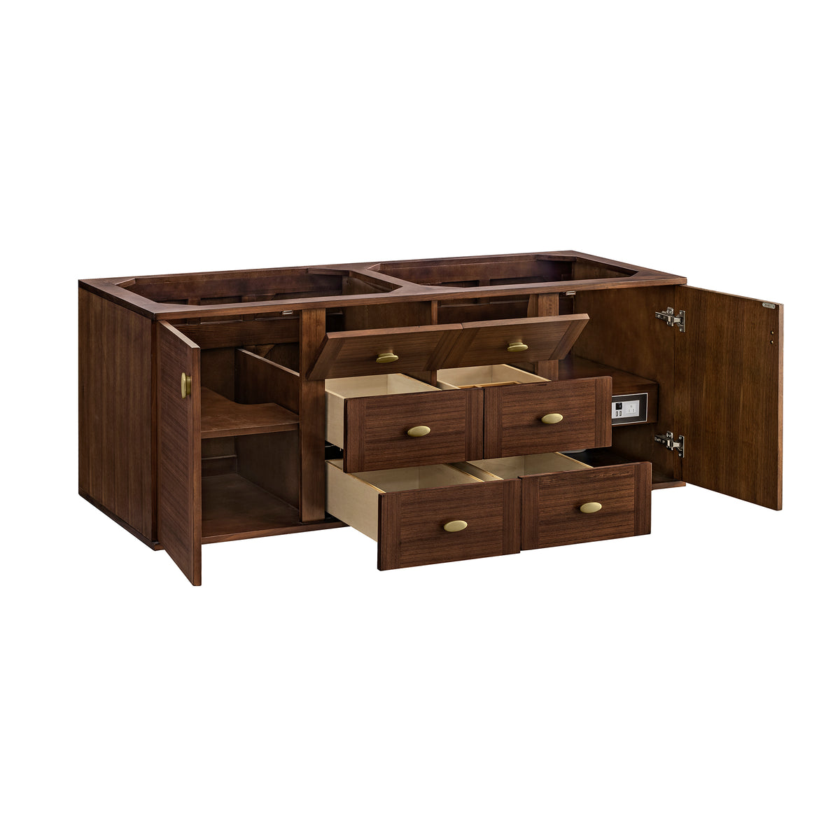James Martin Vanities Amberly 60" Mid-Century Walnut Double Vanity With 3 CM Siberian Silestone Top and FreePower Wireless Charger