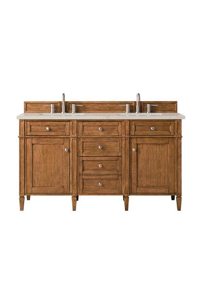 James Martin Vanities Brittany 60" Saddle Brown Double Vanity With 3 CM Siberian Silestone Top