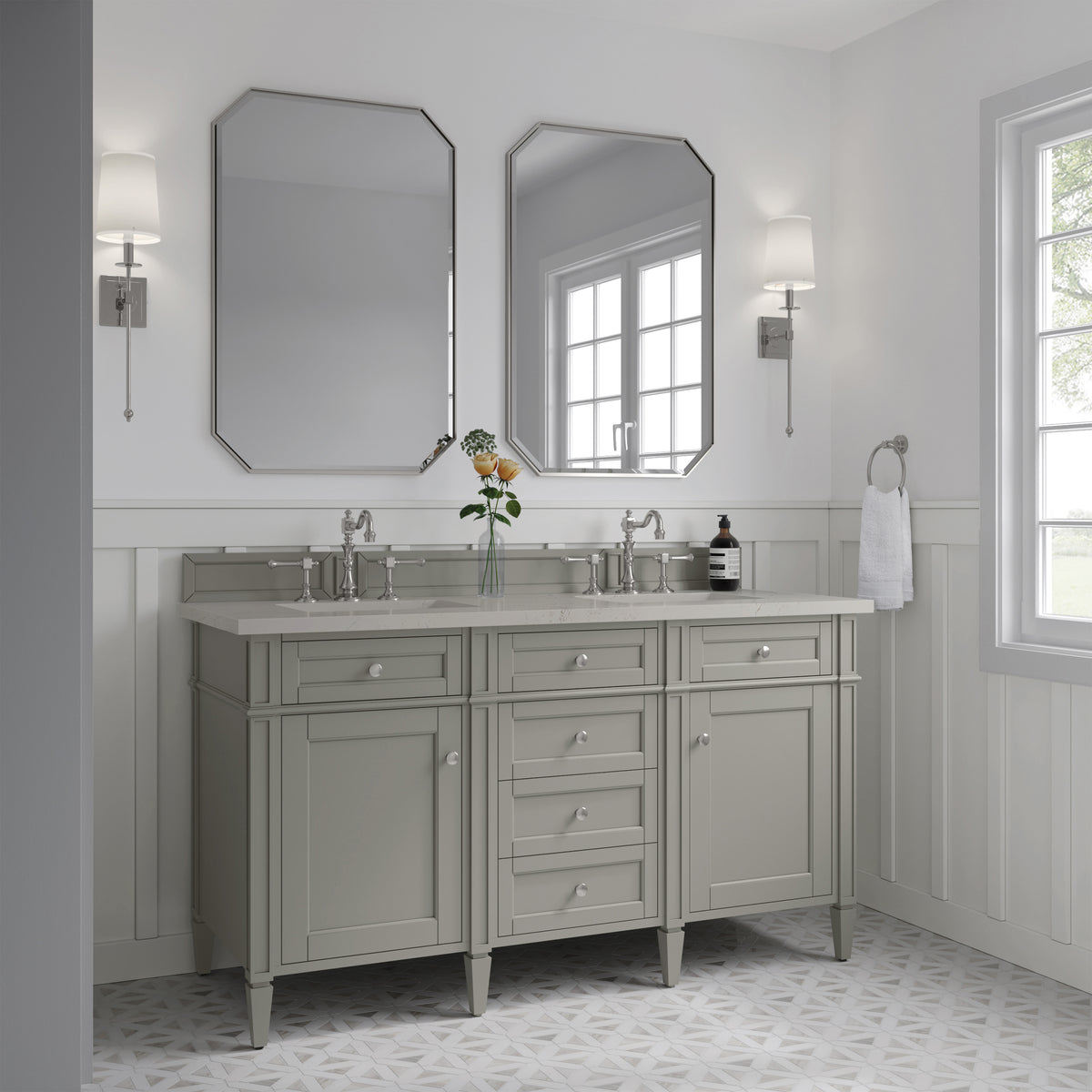 James Martin Vanities Brittany 60" Urban Gray Double Vanity With 3 CM Siberian Silestone Top