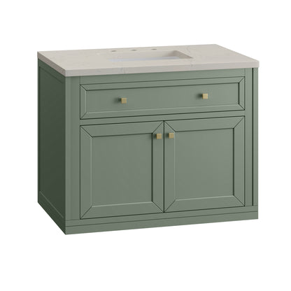 James Martin Vanities Chicago 36" Smokey Celadon Single Vanity With 3 CM Siberian Silestone Top