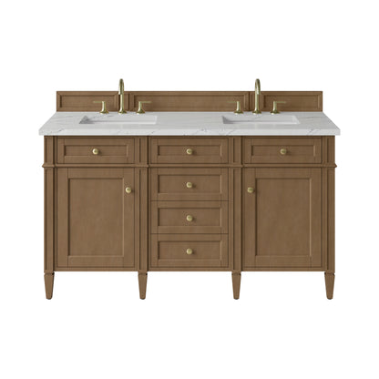 James Martin Vanities Brittany 60" Pecan Double Vanity With 3 CM Ethereal Noctis Silestone Top