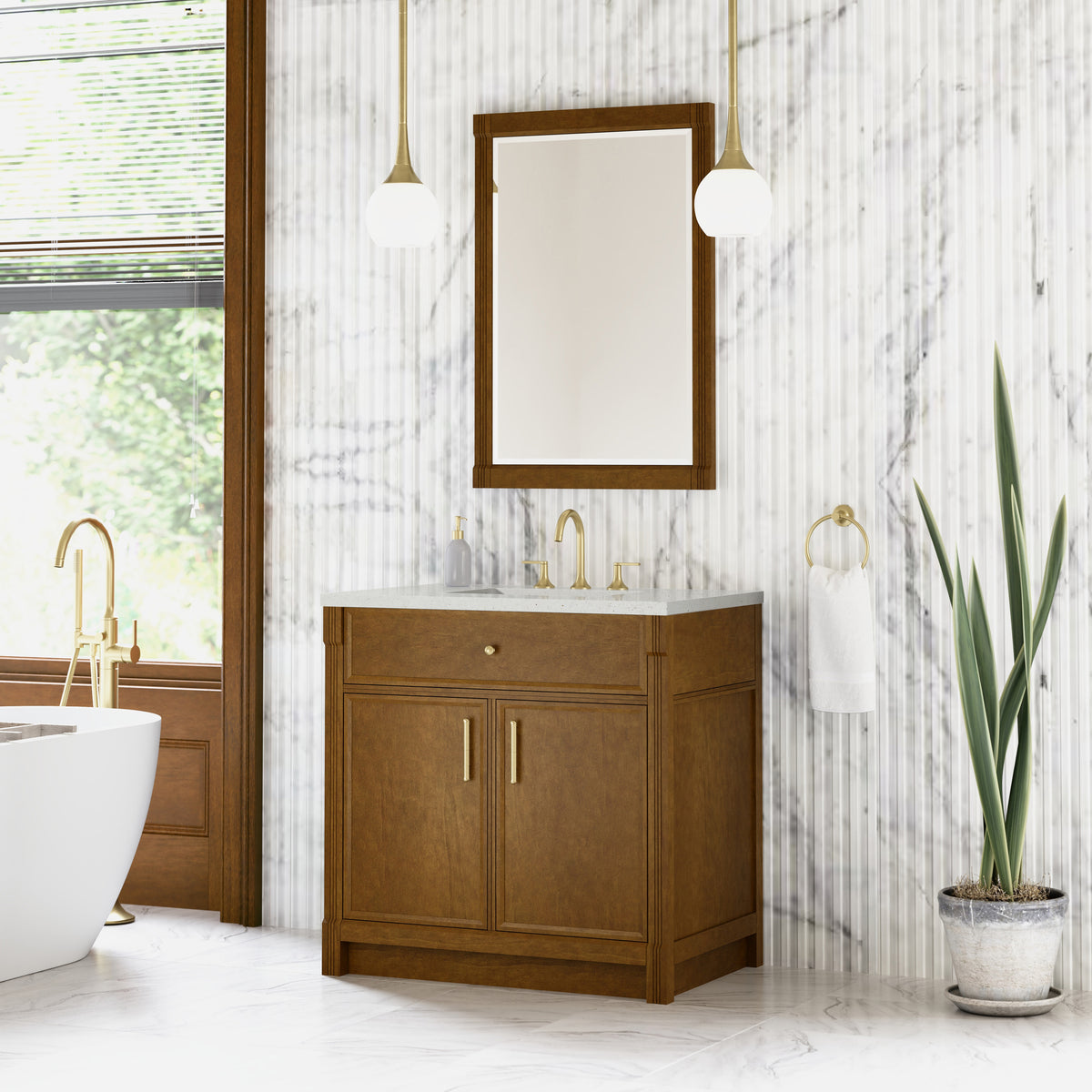 James Martin Vanities Bellshire 36" Honey Oak Single Vanity With 3 CM Lime Delight Silestone Top