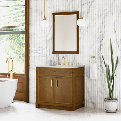 James Martin Vanities Bellshire 36" Honey Oak Single Vanity With 3 CM Lime Delight Silestone Top