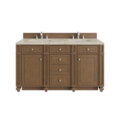 James Martin Vanities Bristol 60" Saddle Brown Double Vanity With 3 CM Tajnar Eclos Top