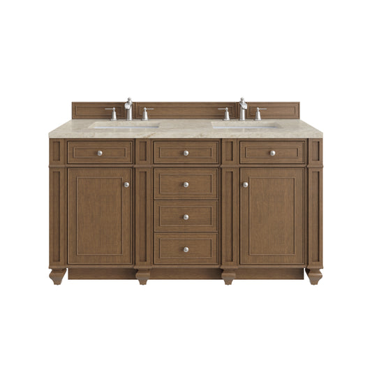 James Martin Vanities Bristol 60" Saddle Brown Double Vanity With 3 CM Tajnar Eclos Top