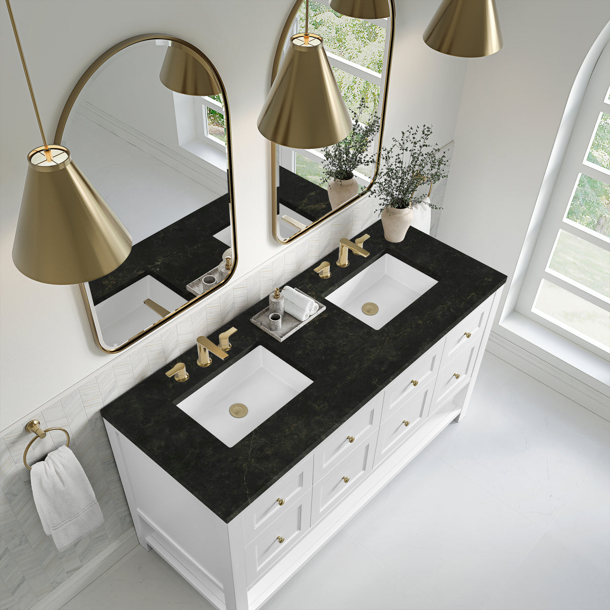 James Martin Vanities Breckenridge 60" Bright White Double Vanity With 3cm Phantome Eclos Top