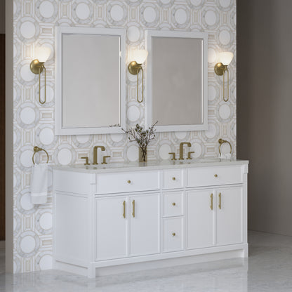 James Martin Vanities Bellshire 72" Bright White Double Vanity With 3 CM Lime Delight Silestone Top