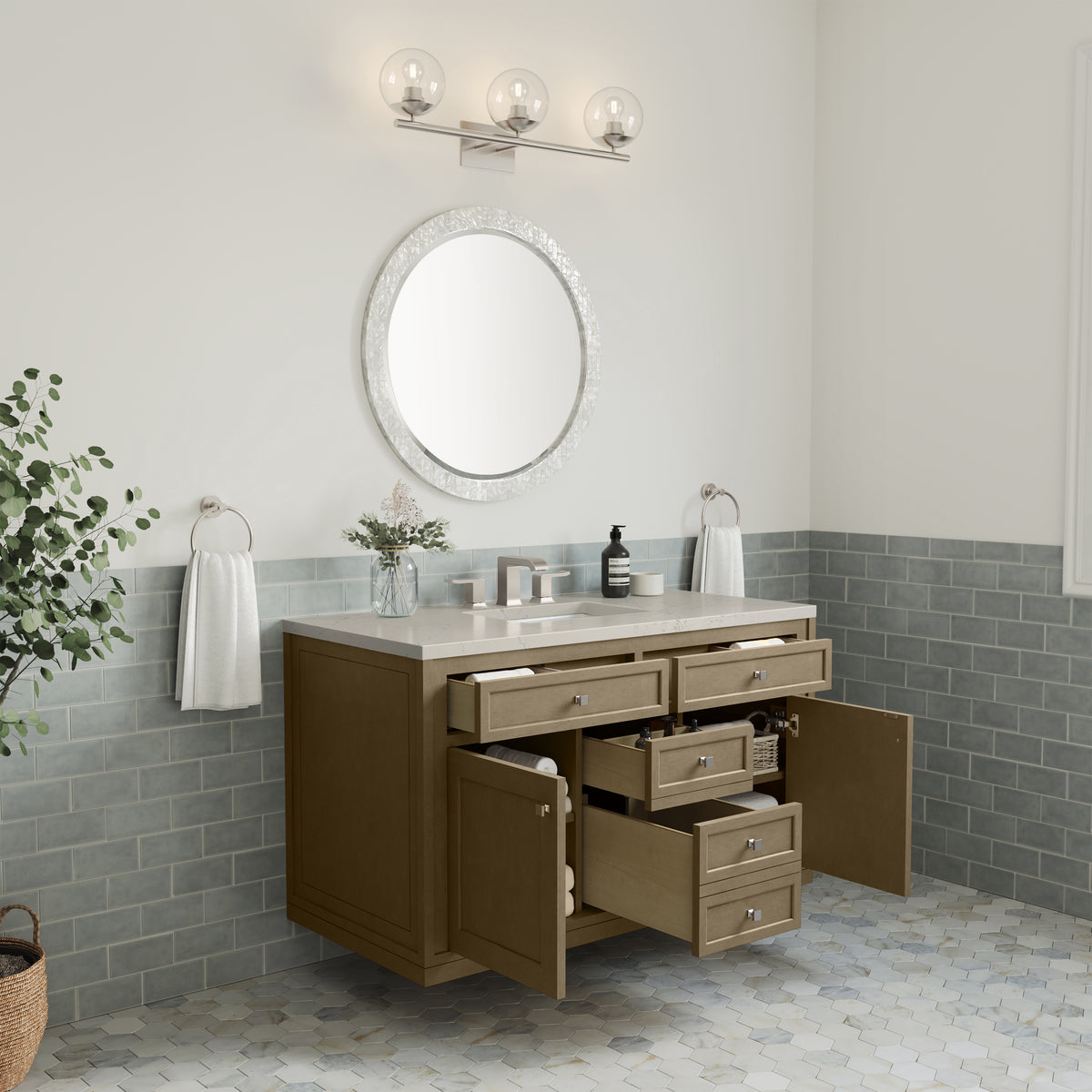 James Martin Vanities Chicago 48" Walnut Whisper Single Vanity With 3 CM Siberian Silestone Top