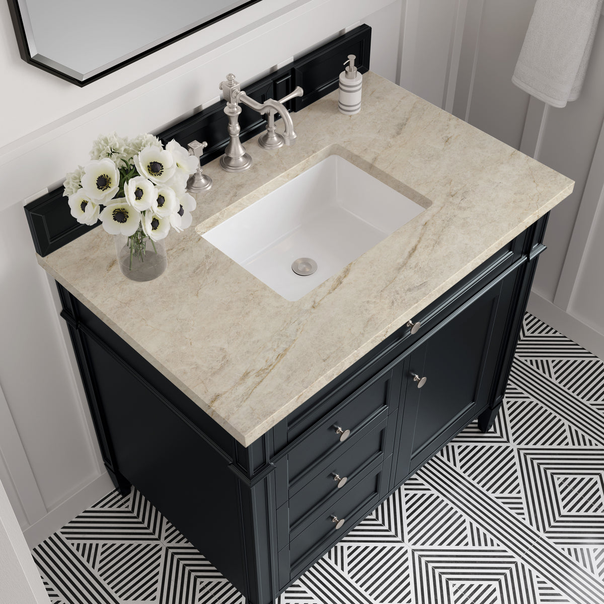 James Martin Vanities Brittany 36" Black Onyx Single Vanity With 3 CM Tajnar Eclos Top