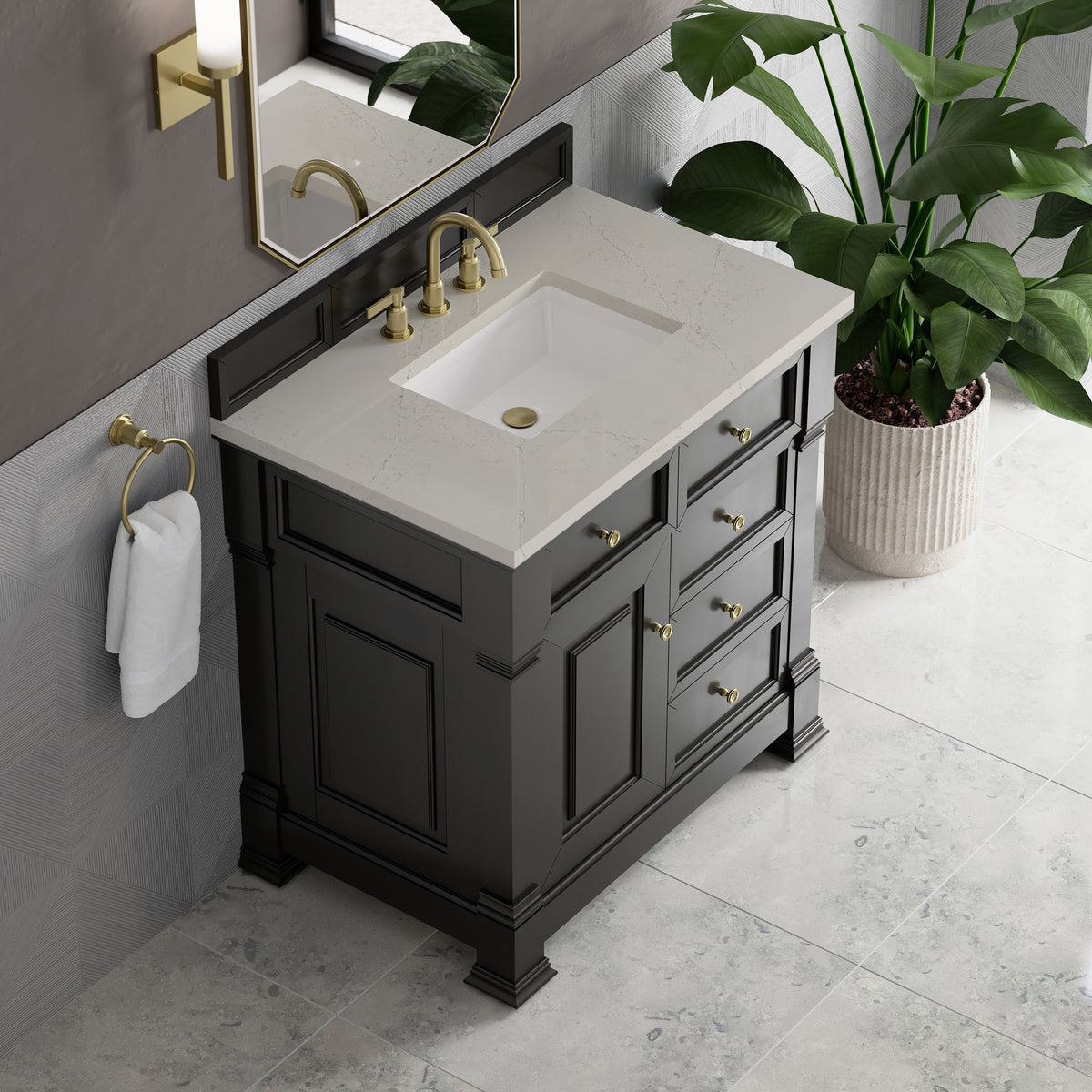 James Martin Vanities Brookfield 36" Black Onyx Single Vanity With 3 CM Siberian Silestone Top