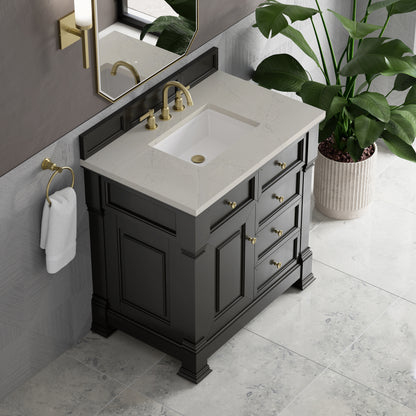James Martin Vanities Brookfield 36" Black Onyx Single Vanity With 3 CM Siberian Silestone Top