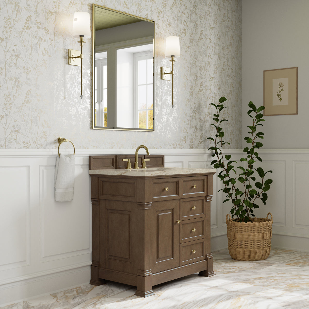 James Martin Vanities Brookfield 36" Pecan Single Vanity With 3 CM Tajnar Eclos Top