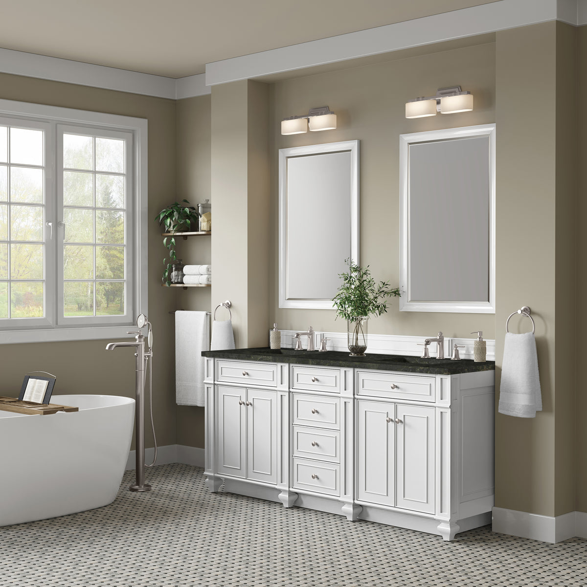 James Martin Vanities Bristol 72" Bright White Double Vanity With 3 CM Phantome Eclos Top
