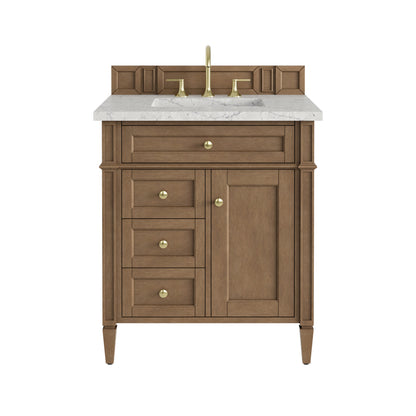 James Martin Vanities Brittany 30" Pecan Single Vanity With 3 CM Eternal Jasmine Pearl Silestone Top