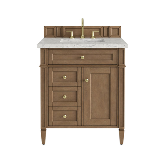 James Martin Vanities Brittany 30" Pecan Single Vanity With 3 CM Eternal Jasmine Pearl Silestone Top