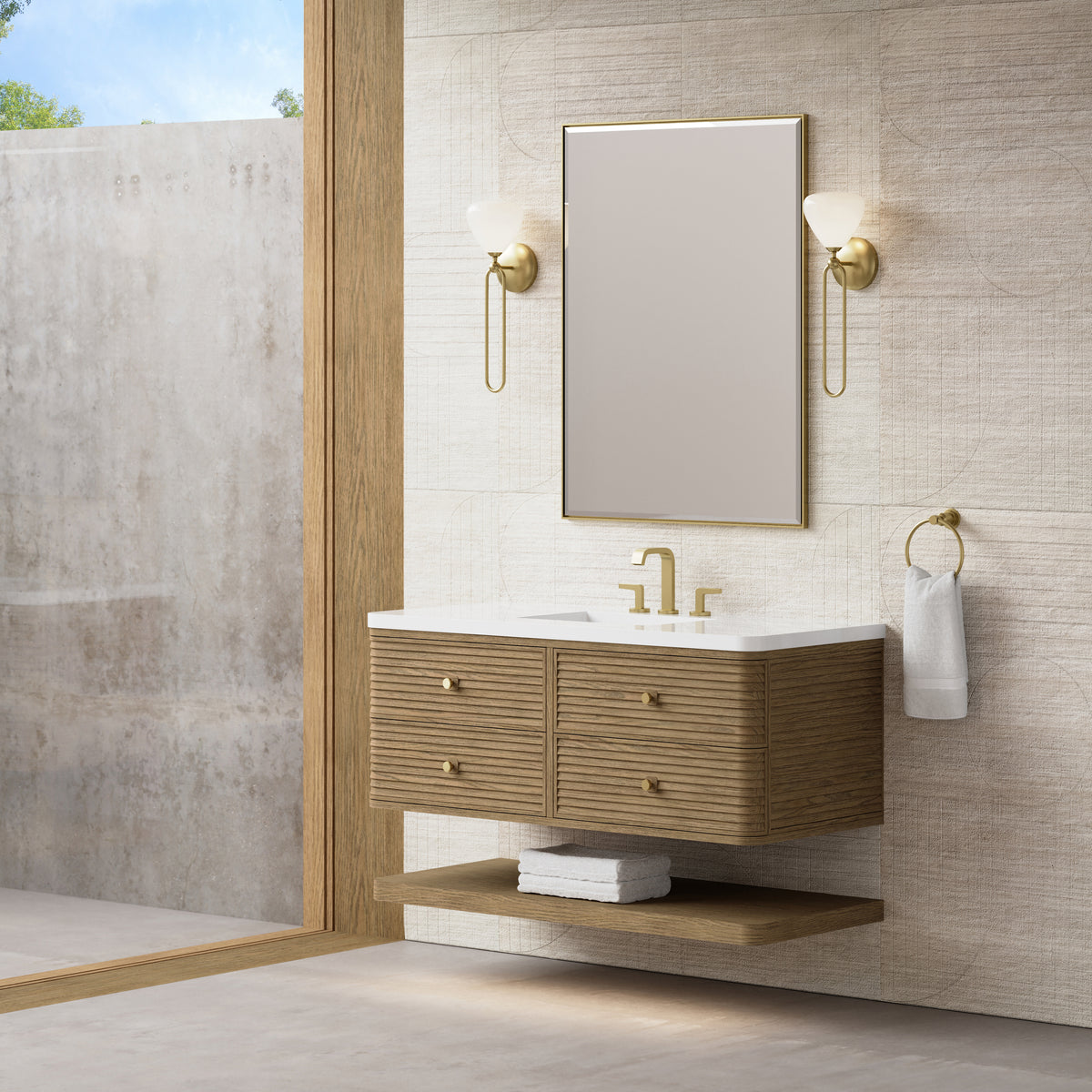 James Martin Vanities Allamari 48" Dune Mist Single Vanity With 3 CM White Zeus Silestone Top