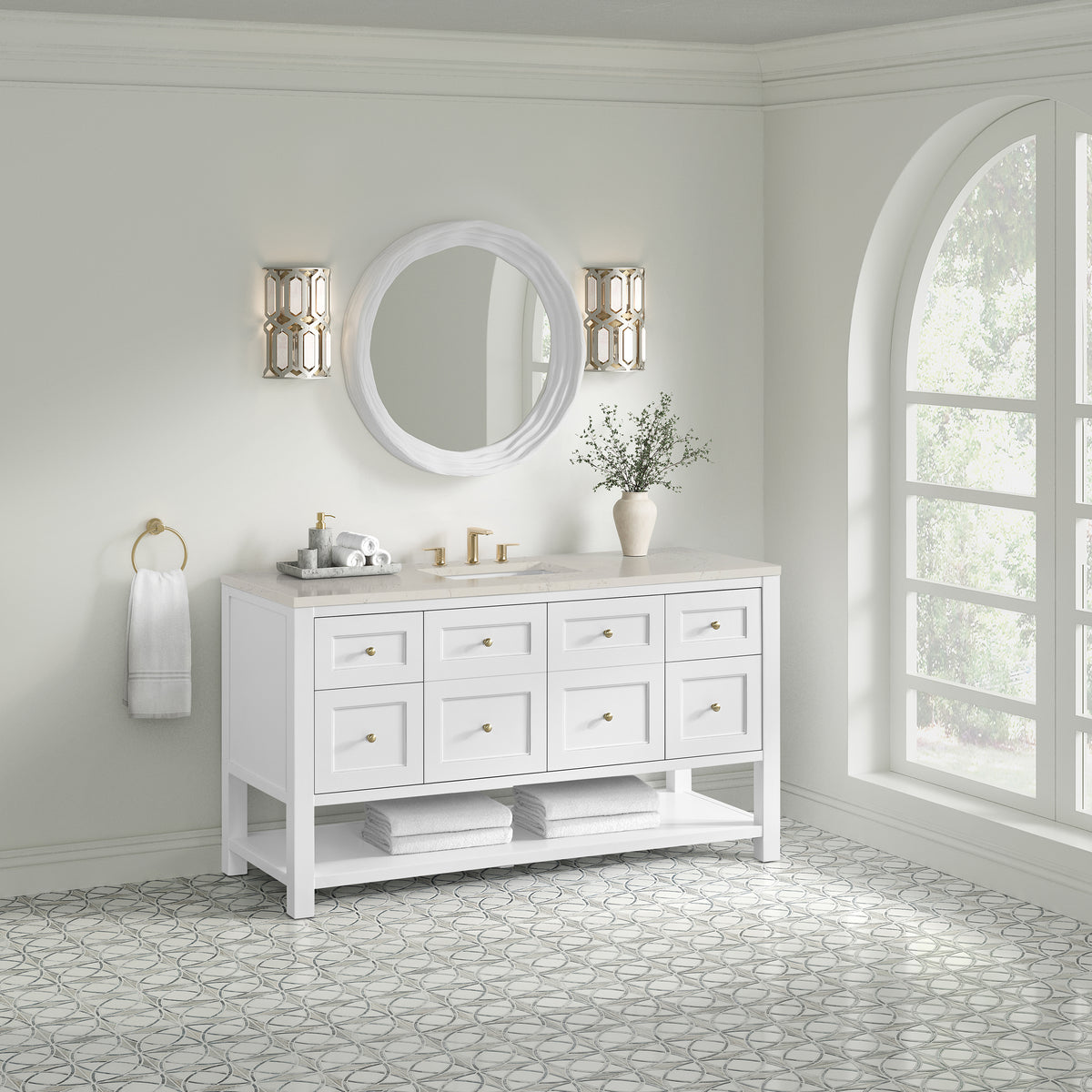 James Martin Vanities Breckenridge 60" Bright White Single Vanity With 3cm Siberian Silestone Top and FreePower Wireless Charger