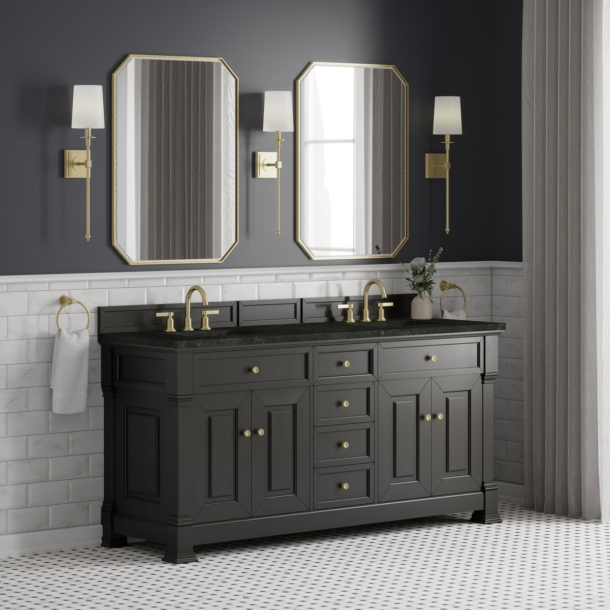 James Martin Vanities Brookfield 72" Black Onyx Double Vanity With 3 CM Phantome Eclos Top