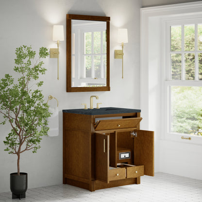 James Martin Vanities Bellshire 30" Honey Oak Single Vanity With 3 CM Charcoal Soapstone Silestone Top