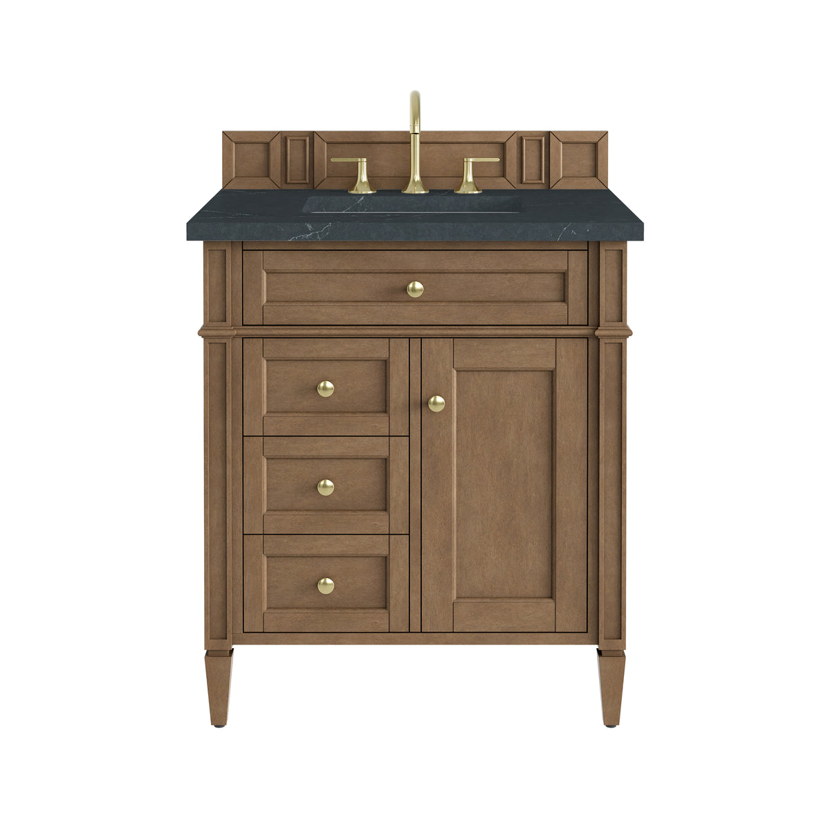 James Martin Vanities Brittany 30" Pecan Single Vanity With 3 CM Charcoal Soapstone Silestone Top