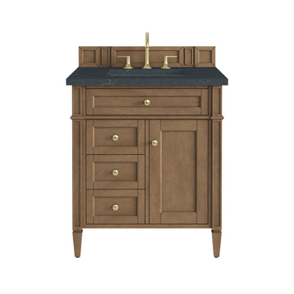 James Martin Vanities Brittany 30" Pecan Single Vanity With 3 CM Charcoal Soapstone Silestone Top