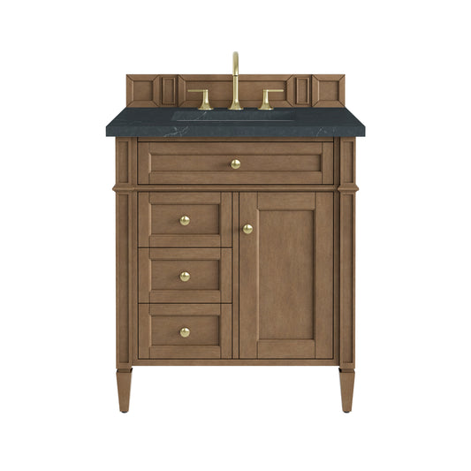 James Martin Vanities Brittany 30" Pecan Single Vanity With 3 CM Charcoal Soapstone Silestone Top