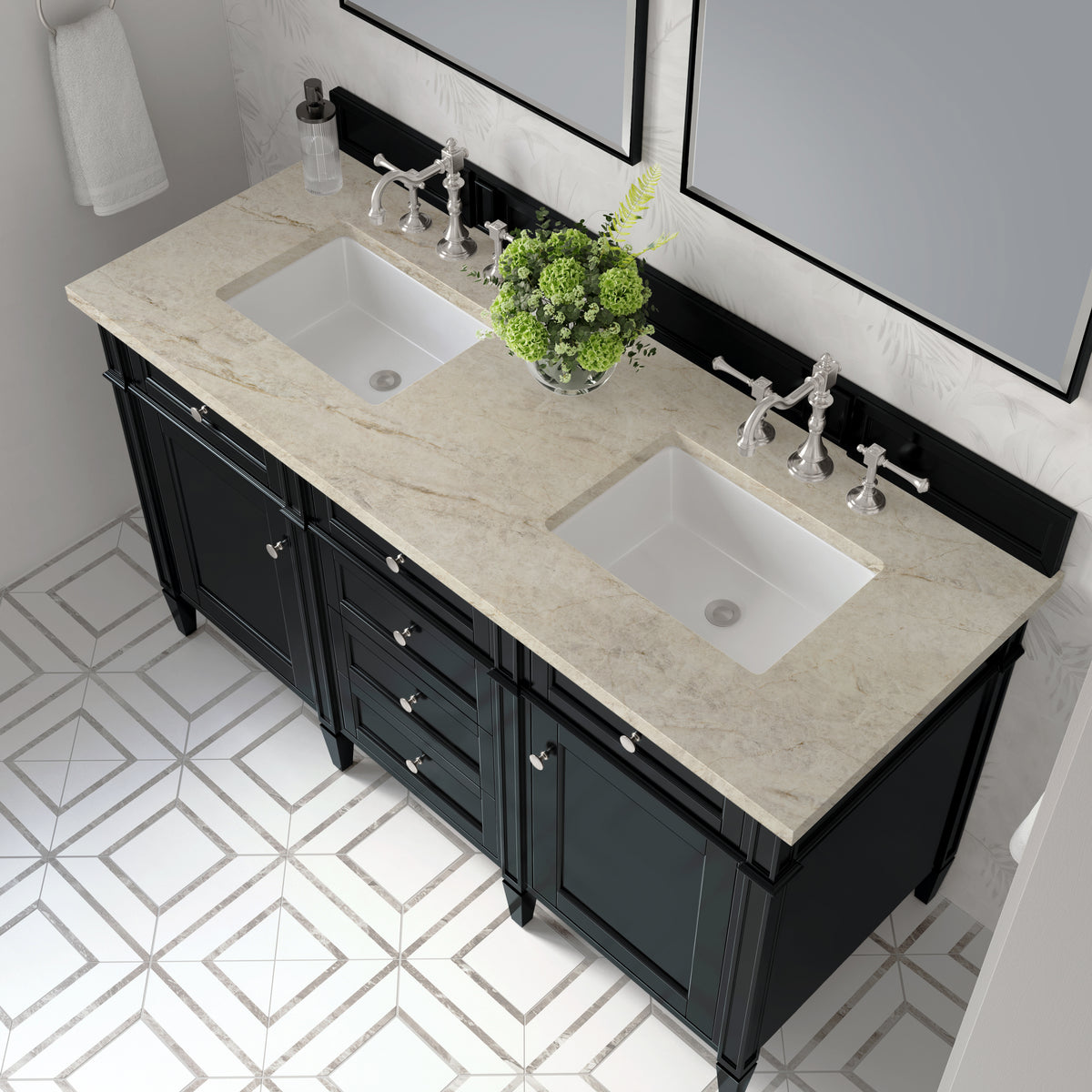 James Martin Vanities Brittany 60" Black Onyx Double Vanity With 3 CM Tajnar Eclos Top