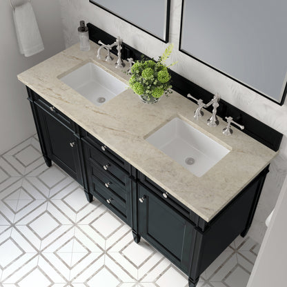 James Martin Vanities Brittany 60" Black Onyx Double Vanity With 3 CM Tajnar Eclos Top