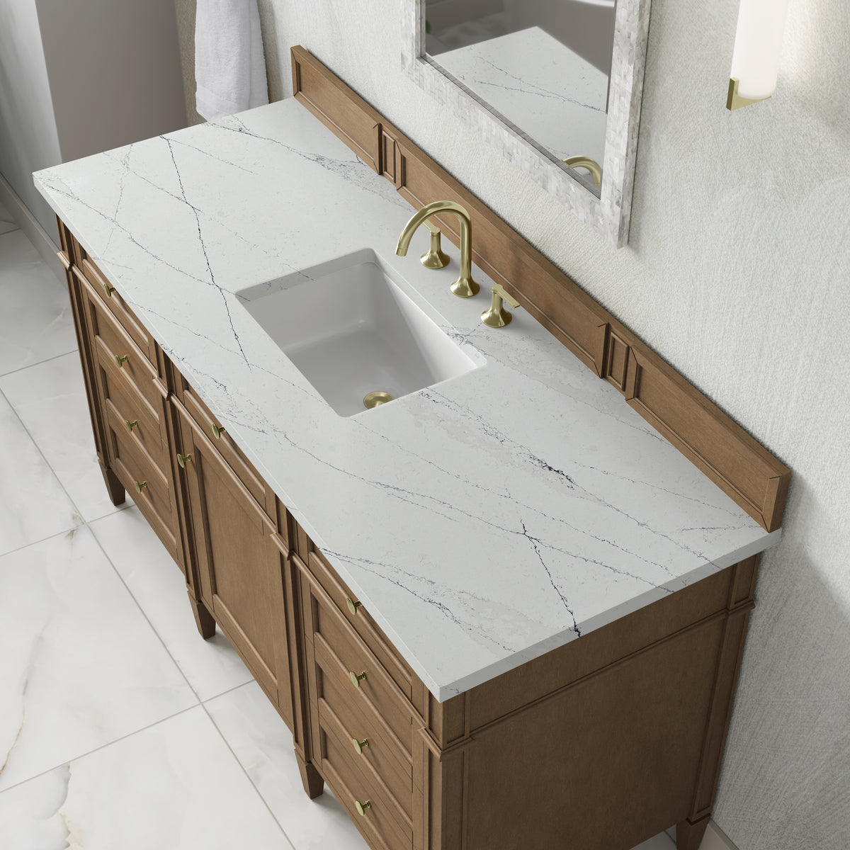 James Martin Vanities Brittany 60" Pecan Single Vanity With 3 CM Ethereal Noctis Silestone Top