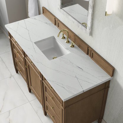 James Martin Vanities Brittany 60" Pecan Single Vanity With 3 CM Ethereal Noctis Silestone Top