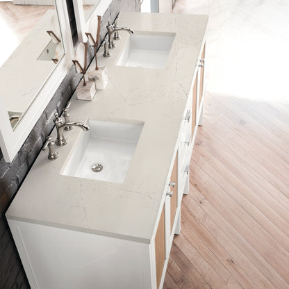James Martin Vanities Addison 72" Glossy White Double Vanity With 3 CM Siberian Silestone Top