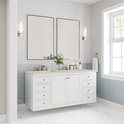 James Martin Vanities Chicago 60" Glossy White Double Vanity With 3 CM Siberian Silestone Top and FreePower Wireless Charger