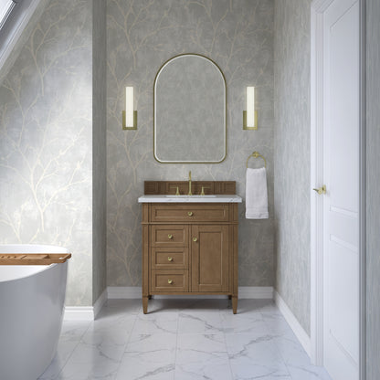 James Martin Vanities Brittany 30" Pecan Single Vanity With 3 CM Ethereal Noctis Silestone Top