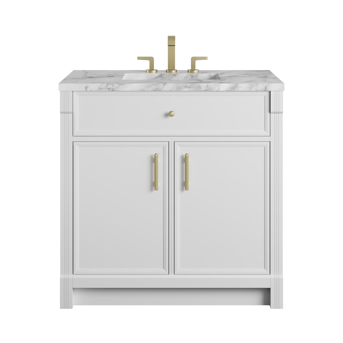 James Martin Vanities Bellshire 36" Bright White Single Vanity With 3 CM Carrara Marble Top