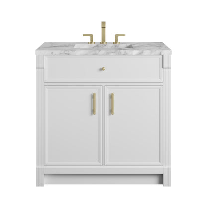 James Martin Vanities Bellshire 36" Bright White Single Vanity With 3 CM Carrara Marble Top