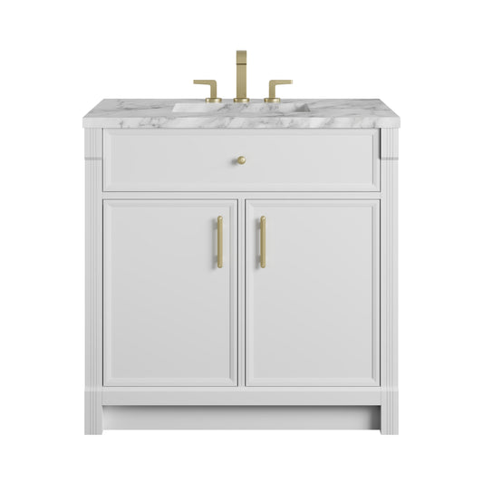 James Martin Vanities Bellshire 36" Bright White Single Vanity With 3 CM Carrara Marble Top